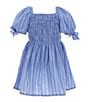 Color:Blue - Image 2 - Little Girls 2T-6 Bubble Sleeve Striped Fit & Flare Dress