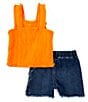 Color:Orange - Image 2 - Little Girls 2T-6 Fringe-Trimmed Tank Top & Denim Shorts Set