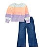 Color:Multi - Image 1 - Little Girls 2T-6 Ombre Sweater & Denim Pant Set