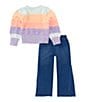 Color:Multi - Image 2 - Little Girls 2T-6 Ombre Sweater & Denim Pant Set