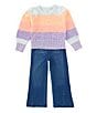 Color:Multi - Image 3 - Little Girls 2T-6 Ombre Sweater & Denim Pant Set