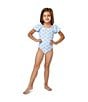 Color:Print - Image 4 - Little Girls 2T-6 Puff Sleeve Fiji Cool Seashell Print One-Piece Swimsuit