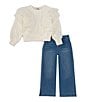 Color:Off White - Image 1 - Little Girls 2T-6 Ruffle Sweater & Jean Set