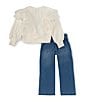 Color:Off White - Image 2 - Little Girls 2T-6 Ruffle Sweater & Jean Set