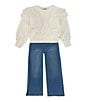 Color:Off White - Image 3 - Little Girls 2T-6 Ruffle Sweater & Jean Set