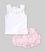 Color:White - Image 1 - Little Girls 2T-6 Sleeveless Pleated Neckline Top & Ruffle Stripe Short Set