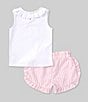 Color:White - Image 2 - Little Girls 2T-6 Sleeveless Pleated Neckline Top & Ruffle Stripe Short Set