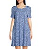 Color:Blue Chevron - Image 1 - Half Moon by Modern Movement Chevron Print Short Sleeve Knit Lounge Dress