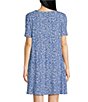 Color:Blue Chevron - Image 2 - Half Moon by Modern Movement Chevron Print Short Sleeve Knit Lounge Dress