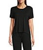 Modern Movement Half Moon by Modern Movement Jersey Knit Short Sleeve Round Neck Coordinating High-Low Hem Lounge Top, Color:Black - Image 1