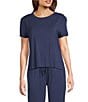 Modern Movement Half Moon by Modern Movement Jersey Knit Short Sleeve Round Neck Coordinating High-Low Hem Lounge Top, Color:Tundra Blue - Image 1