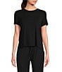 Color:Black - Image 1 - Half Moon by Modern Movement Jersey Knit Short Sleeve Round Neck Coordinating High-Low Hem Lounge Top