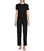 Color:Black - Image 3 - Half Moon by Modern Movement Jersey Knit Short Sleeve Round Neck Coordinating High-Low Hem Lounge Top