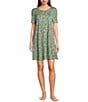 Color:Green Palms - Image 1 - Half Moon by Modern Movement Palm Print Short Sleeve Knit Lounge Dress