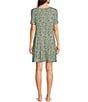 Color:Green Palms - Image 2 - Half Moon by Modern Movement Palm Print Short Sleeve Knit Lounge Dress