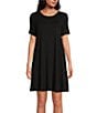 Color:Black - Image 1 - Half Moon by Modern Movement Short Sleeve Knit Lounge Dress