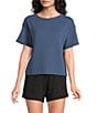 Half Moon by Modern Movement Solid Textured Stripe Short Sleeve Crew Neck Coordinating Lounge Top - Image 5