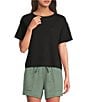 Half Moon by Modern Movement Solid Textured Stripe Short Sleeve Crew Neck Coordinating Lounge Top - Image 1