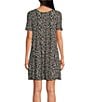 Color:Black White Print - Image 2 - Half Moon by Modern Movement Textured Print Short Sleeve Knit Lounge Dress