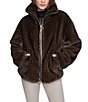 Halston Faux Fur Funnel Collar Long Sleeve Zip Front Teddy Jacket - Image 1