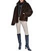 Halston Faux Fur Funnel Collar Long Sleeve Zip Front Teddy Jacket - Image 3