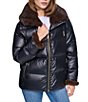 Halston Faux Fur Notch Collar Zip Front Down Puffer Jacket - Image 1