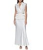 Halston Notched Collar Sleeveless Satin Long Dress - Image 1