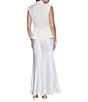 Halston Notched Collar Sleeveless Satin Long Dress - Image 2