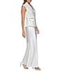 Halston Notched Collar Sleeveless Satin Long Dress - Image 3