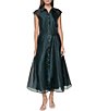 Halston Organza Cap Sleeve Button Front Midi Dress - Image 1