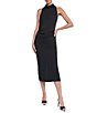 Halston Ponte Draped Turtleneck Sleeveless Midi Dress - Image 1
