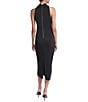 Halston Ponte Draped Turtleneck Sleeveless Midi Dress - Image 2
