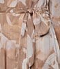 Halston Printed Smocked Neck Long Sleeve Asymmetrical Midi Dress - Image 4