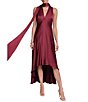Halston Satin V Neck Sleeveless Satin Midi Dress - Image 1