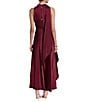 Halston Satin V Neck Sleeveless Satin Midi Dress - Image 2
