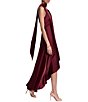 Halston Satin V Neck Sleeveless Satin Midi Dress - Image 3