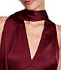 Halston Satin V Neck Sleeveless Satin Midi Dress - Image 4