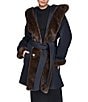 Halston Wool Blended Faux Fur Hooded Belted Wrap Coat - Image 1