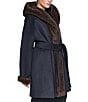 Halston Wool Blended Faux Fur Hooded Belted Wrap Coat - Image 2