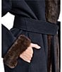 Halston Wool Blended Faux Fur Hooded Belted Wrap Coat - Image 4