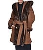 Halston Wool Blended Faux Fur Hooded Belted Wrap Coat - Image 5