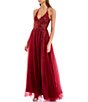 Color:Wine - Image 3 - Halter Neck Lace Bodice Illusion Back Ball Gown