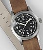 Color:Brown - Image 4 - Men's Khaki Field Mechanical Brown NATO Leather Strap Watch