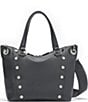 Color:Black/Gunmetal - Image 1 - Daniel Leather Studded Medium Crossbody Satchel Bag