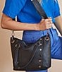 Color:Black/Gunmetal - Image 5 - Daniel Leather Studded Medium Crossbody Satchel Bag