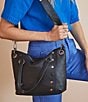 Color:Black/Gunmetal - Image 6 - Daniel Leather Studded Medium Crossbody Satchel Bag