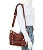 Hammitt Daniel Pebble Leather Gold Studded Medium Satchel Bag, Color:Cherrywood Pebble/Brushed Gold - Image 4