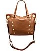 Hammitt Daniel Pebble Leather Gold Studded Medium Satchel Bag, Color:Mahog Pebble/Brushed Gold/Red Zipper - Image 2