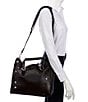 Color:Black/Gunmetal - Image 4 - Daniel Rivet Large Black Studded Leather Satchel Bag