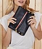 Hammitt VIP Medium Fold Over Leather Gold Hardware Crossbody Bag, Color:Black/Brushed Gold/Red Zip - Image 8